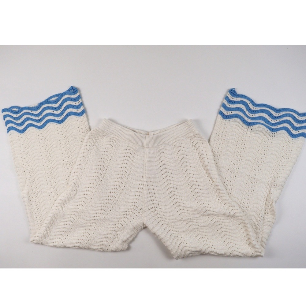Sabo Skirt Khalani Pants Cream Blue Wave Pointelle Knit Size 6 NWT